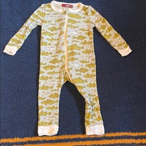 Milkbarn Green Fish Pattern Footie 100% rayon